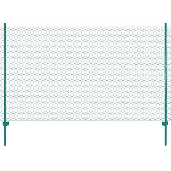 vidaXL traadist v&otilde;rkaed aiapostidega, teras, 25 x 2 m, roheline