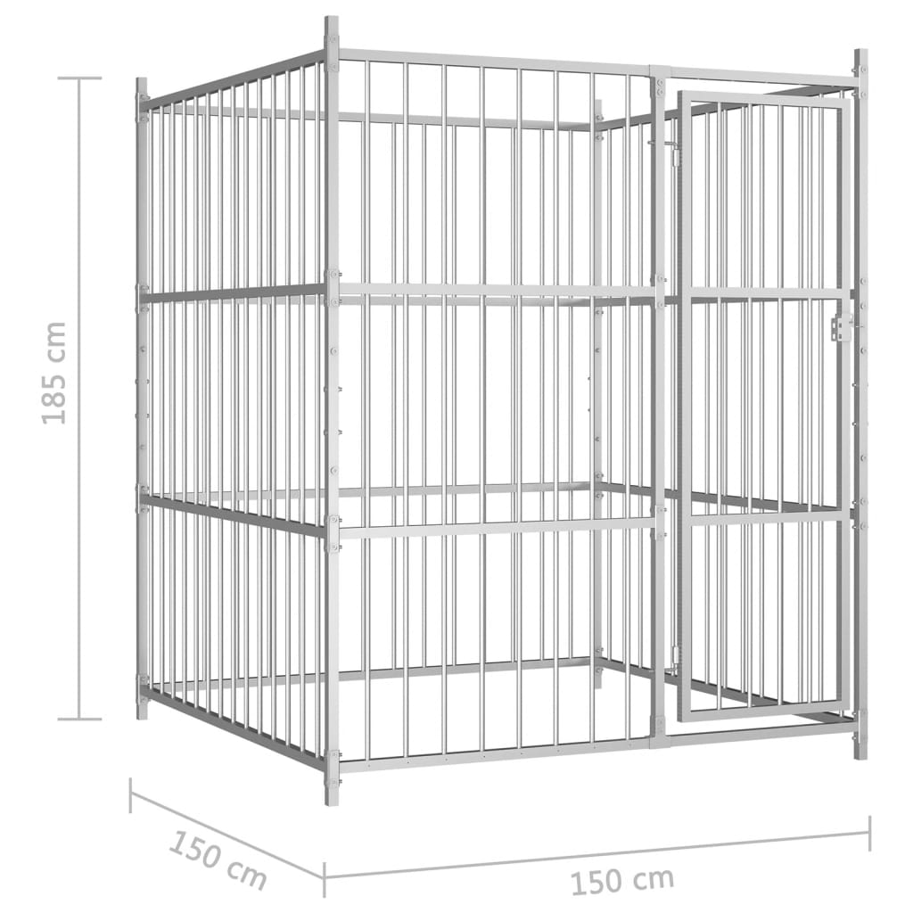 Chenil d'extérieur en acier galvanisé pour chien - Panneaux à barreaux - 150x150x185 cm - 2m²