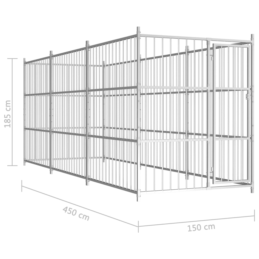 Chenil d'extérieur en acier galvanisé pour chien - Panneaux à barreaux - 450x150x185 cm - 7m²