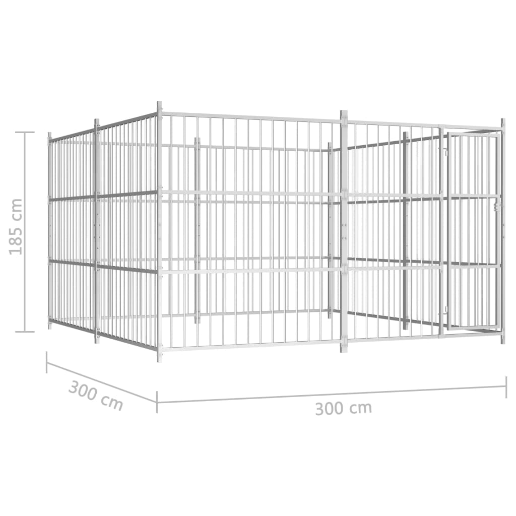 Chenil d'extérieur en acier galvanisé pour chien - Panneaux à barreaux - 300x300x185 cm - 9m²