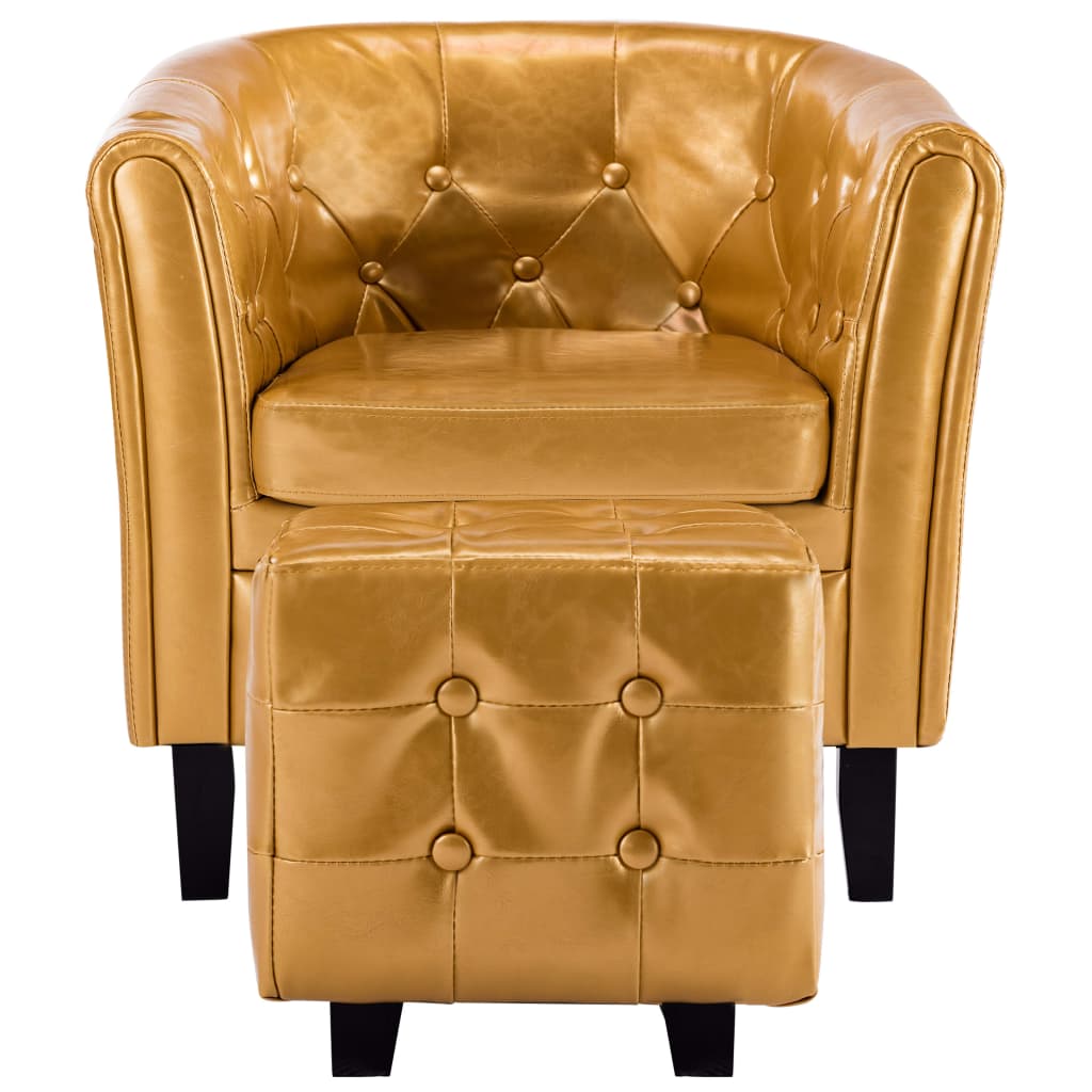 vidaXL Tub Chair with Footstool Gold Faux Leather