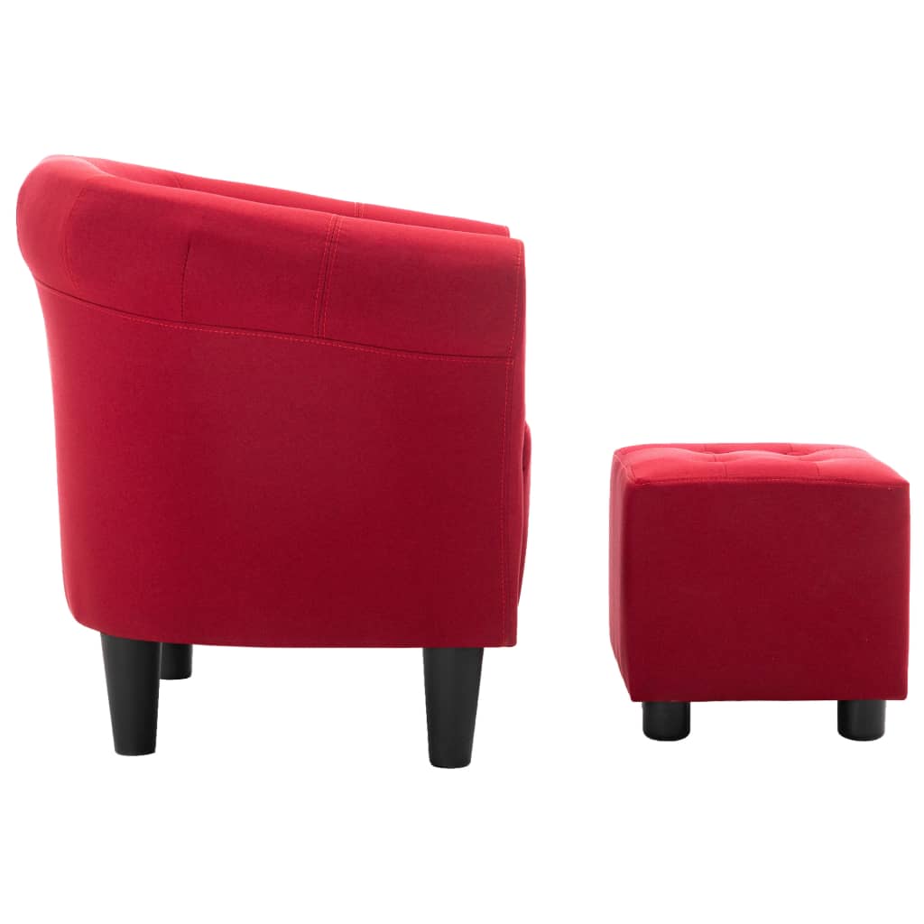 vidaXL 2 Piece Armchair and Stool Set Wine Red Fabric