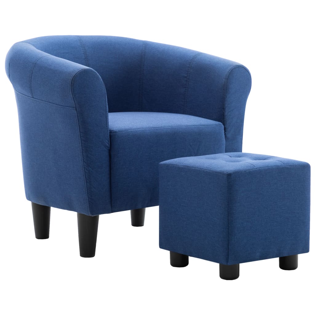 2dílná sada křeslo a stolička modrá textil