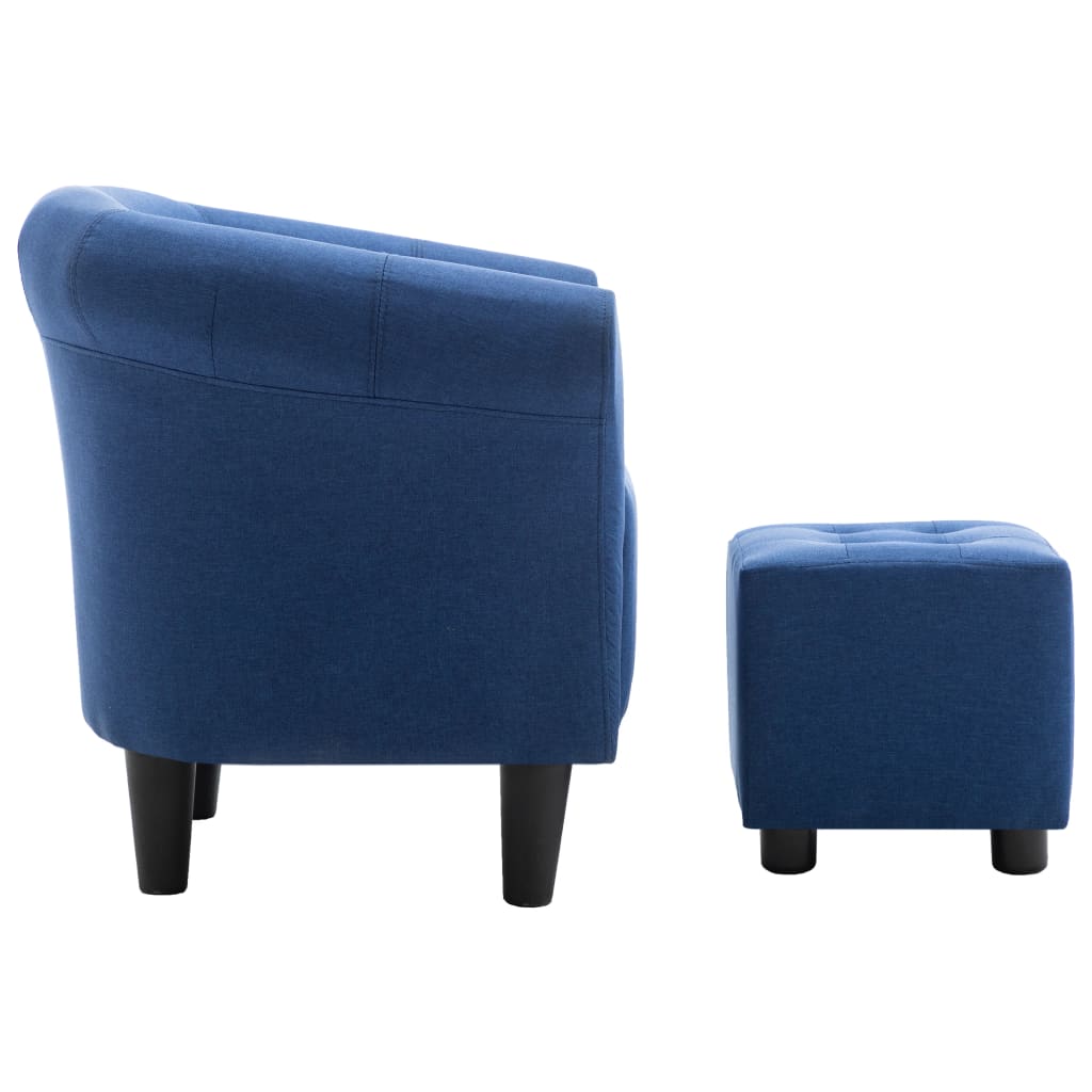 vidaXL Fauteuil et tabouret Bleu Tissu