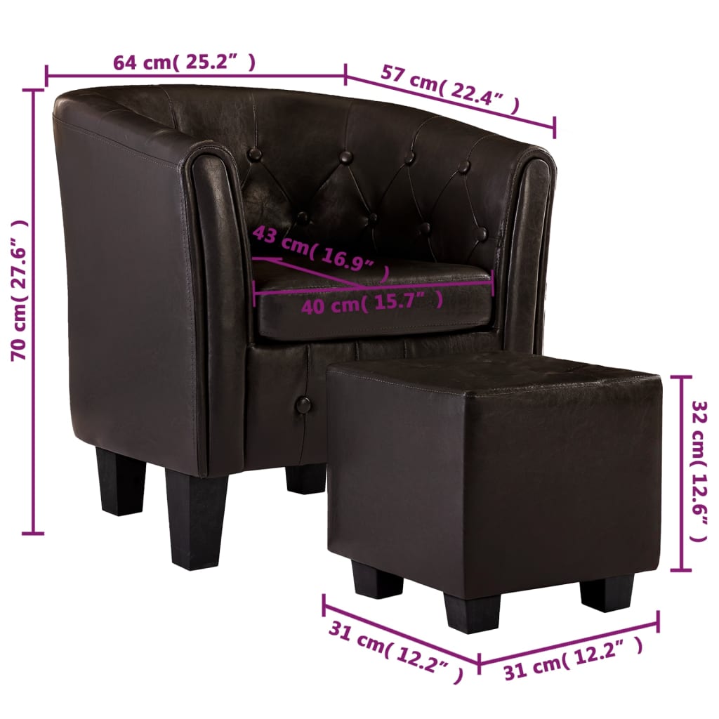 Fauteuil Avec Repose-pied Marron Similicuir VidaXL 20 width=274