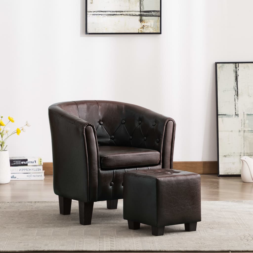 Fauteuil Avec Repose-pied Marron Similicuir VidaXL 12 width=274