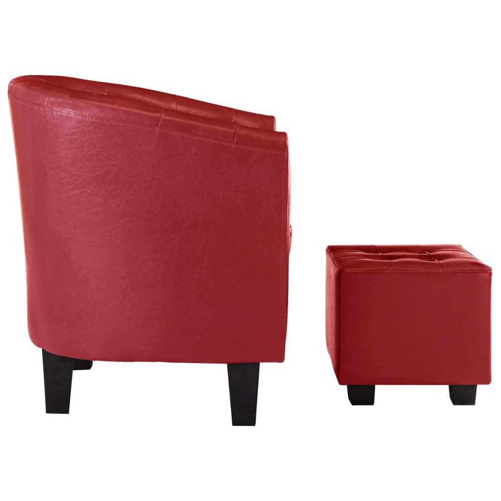 vidaXL Sillón con diseño de cubo y reposapiés cuero sintético rojo