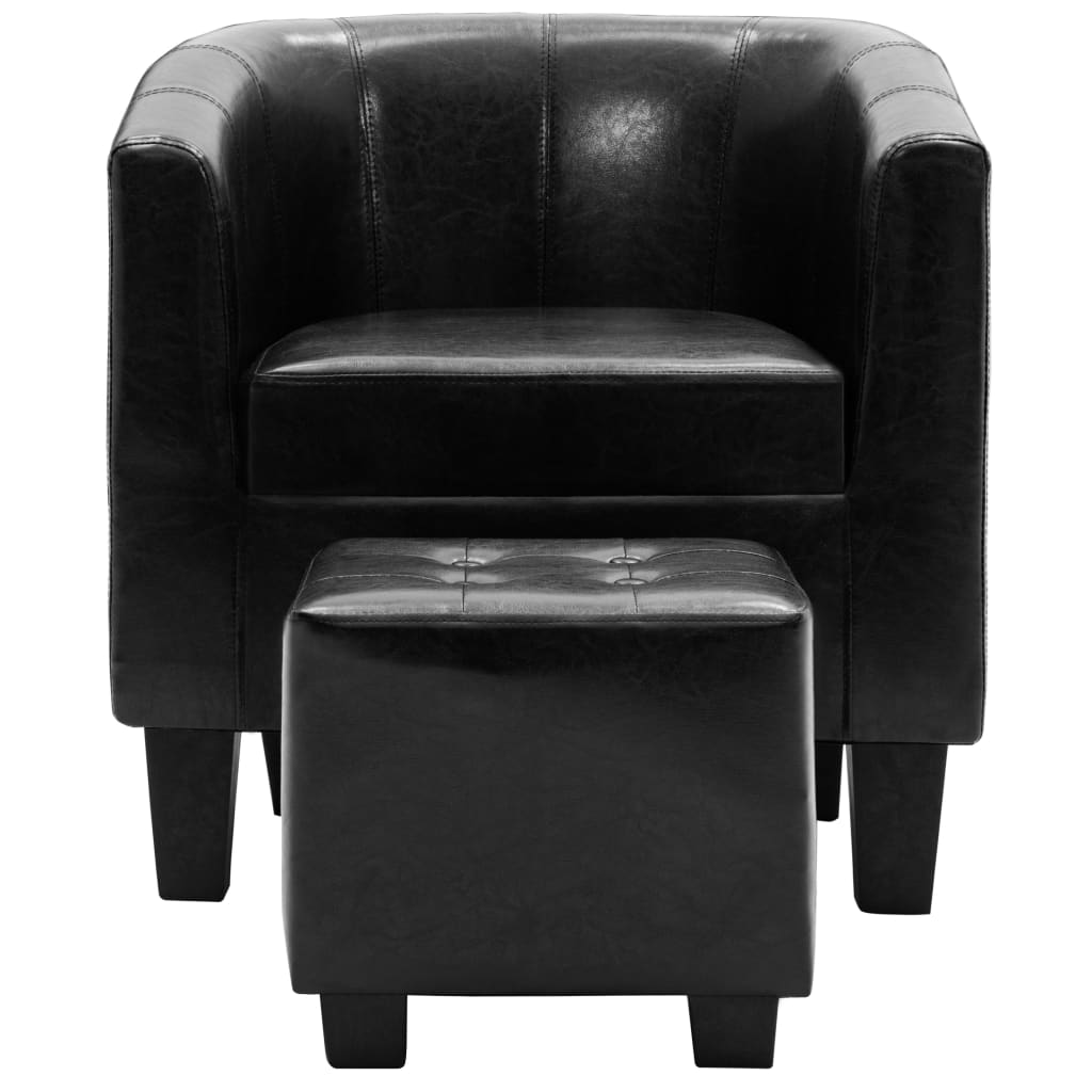 vidaXL klubkrēsls ar kāju soliņu, melna mākslīgā āda