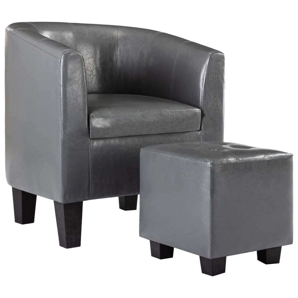 Fauteuil Avec Repose-pied Gris Similicuir VidaXL 13 width=274