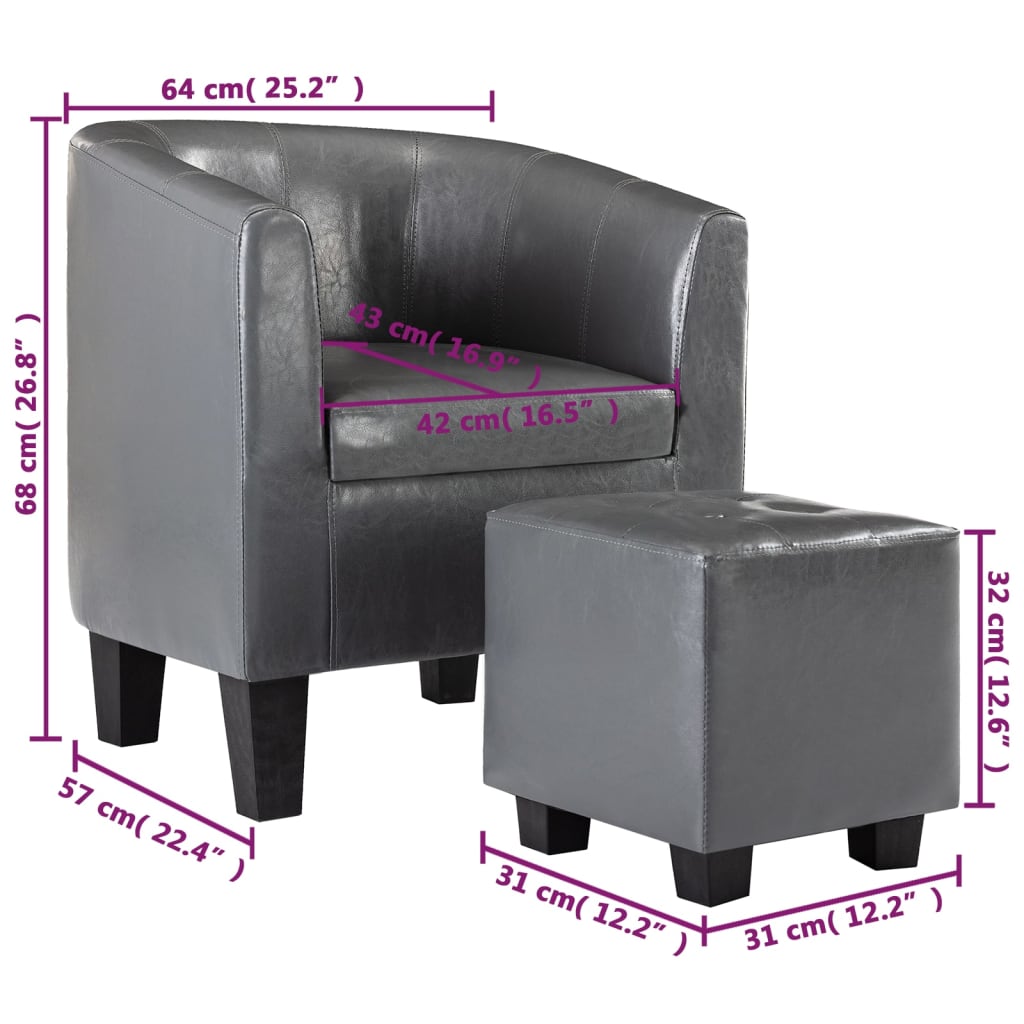 Fauteuil Avec Repose-pied Gris Similicuir VidaXL 19 width=274