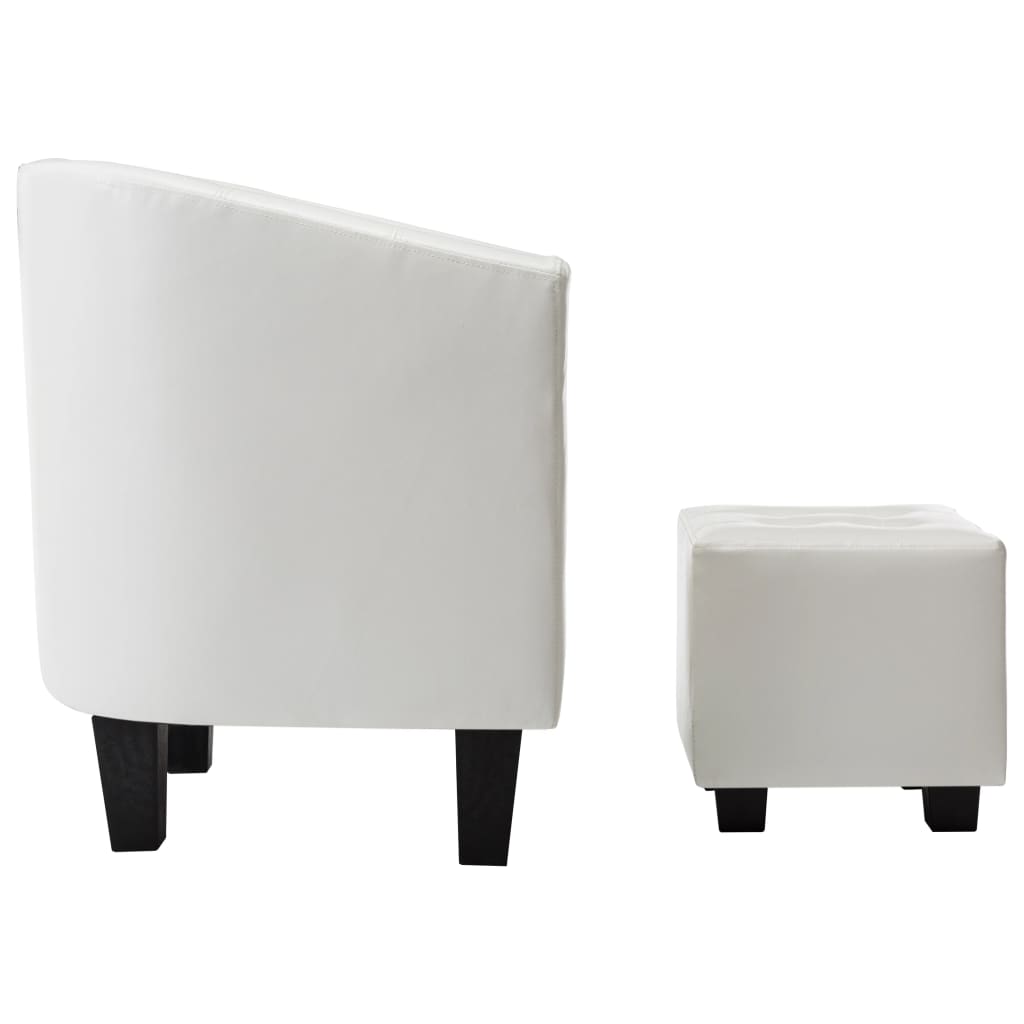 vidaXL Tub Chair with Footstool White Faux Leather