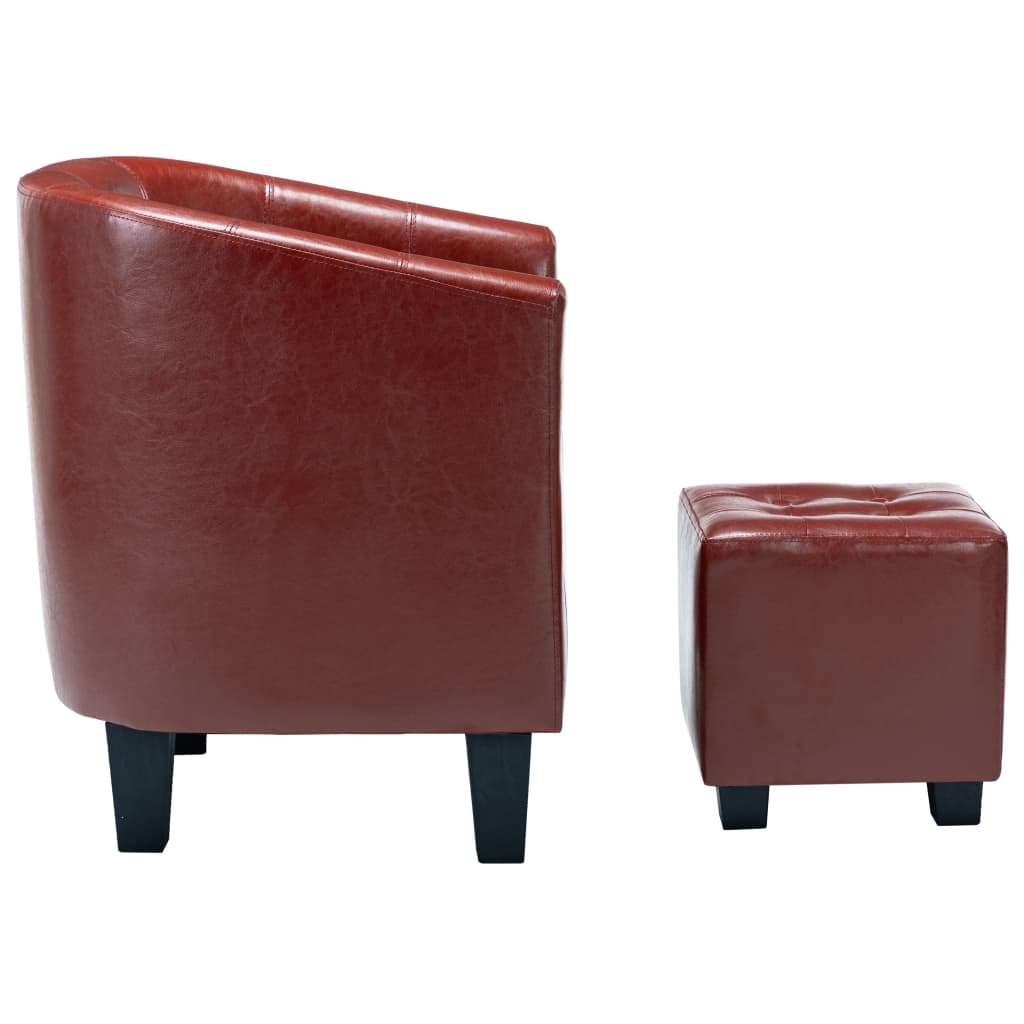 vidaXL Tub Chair with Footstool Wine Red Faux Leather