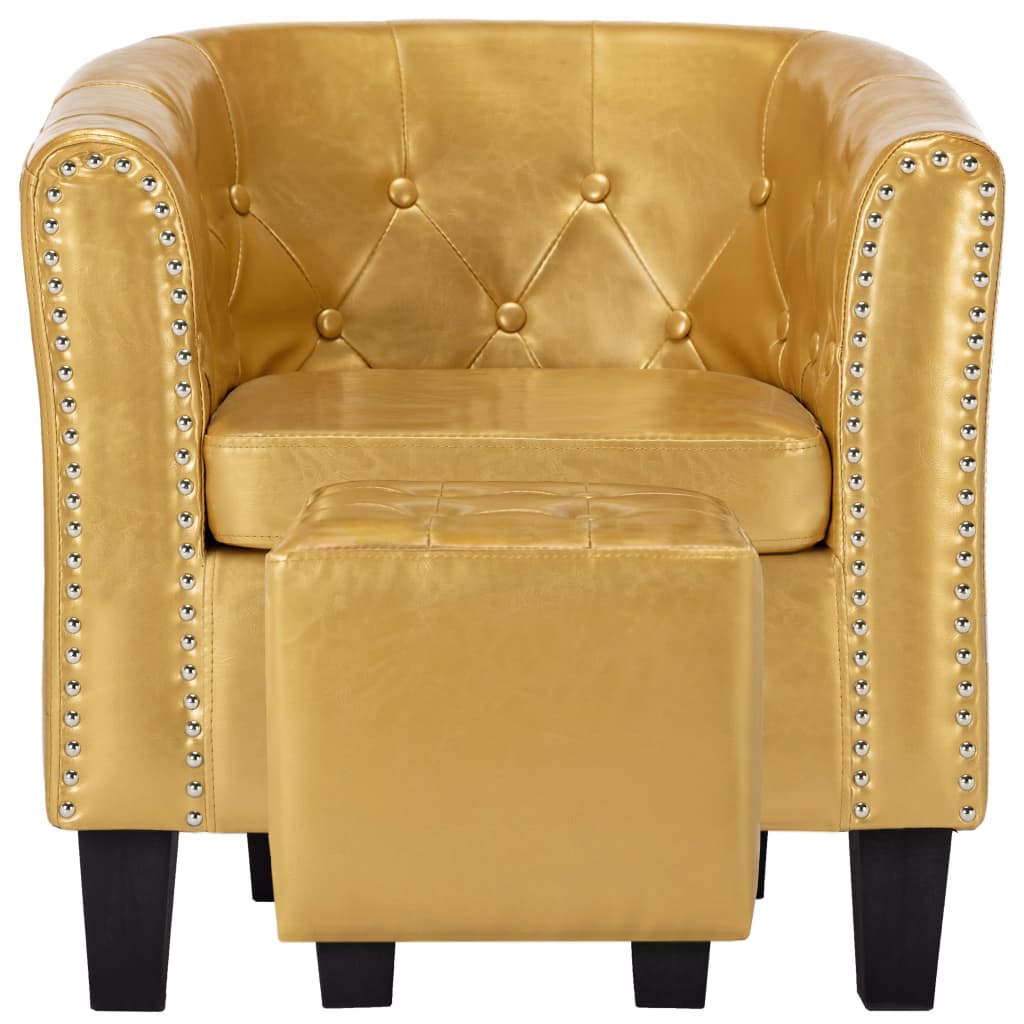 vidaXL Tub Chair with Footstool Shiny Gold Faux Leather