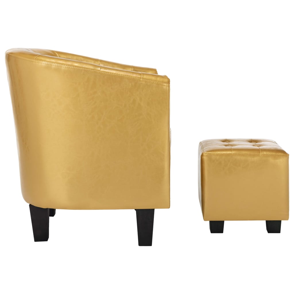 Sessel mit Fußhocker Glänzendes Golden Kunstleder | Stepinfit.de