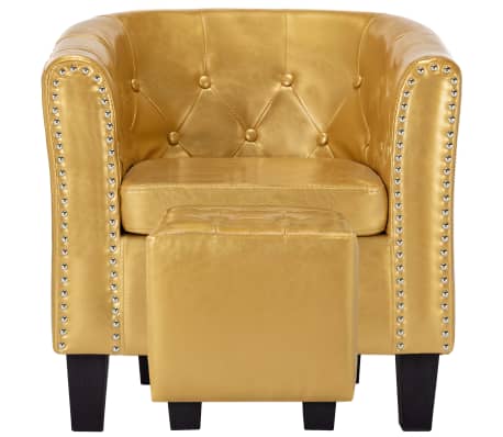 vidaXL lænestol med fodskammel kunstlæder blank guldfarve