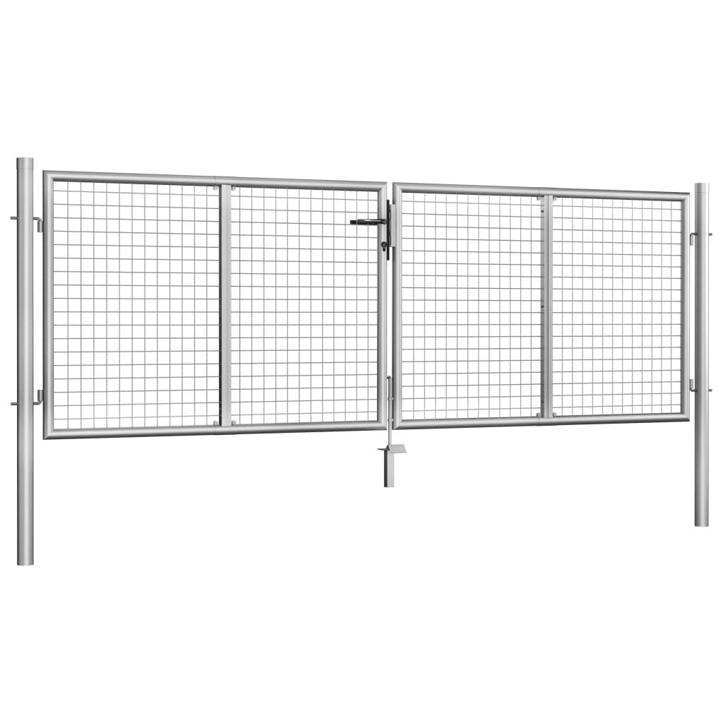 vidaXL Portão de jardim em aço galvanizado 306x125 cm prateado