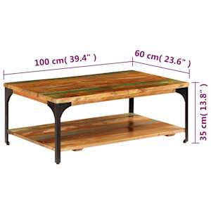 Konferenční stolek s policí 100 x 60 x 35 cm recyklovaný masiv - obrázek 8