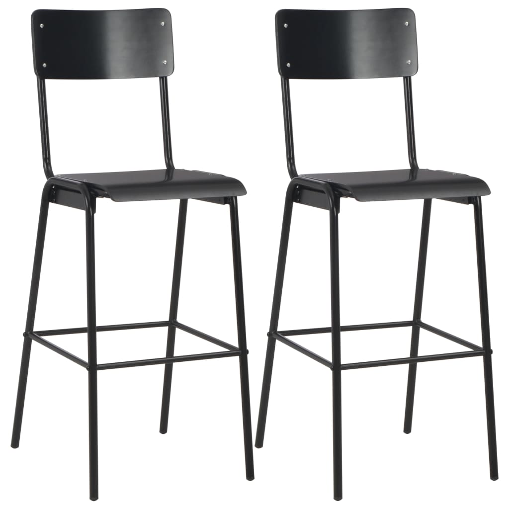 vidaXL 2 pcs Chaises de bar Noir Contreplaqué solide et acier