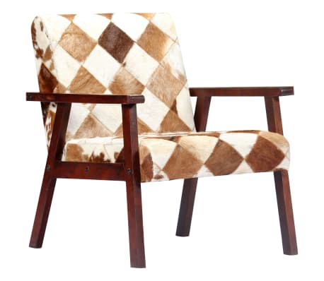 Vidaxl Fauteuil Blanc Et Marron Cuir Veritable De Chevre Vidaxl Fr