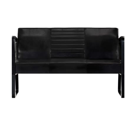 vidaXL divvietīgs dīvāns, melna dabīgā āda