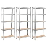vidaXL Storage Shelves 3 pcs Silver 29.5"x11.8"x67.7" Steel and MDF