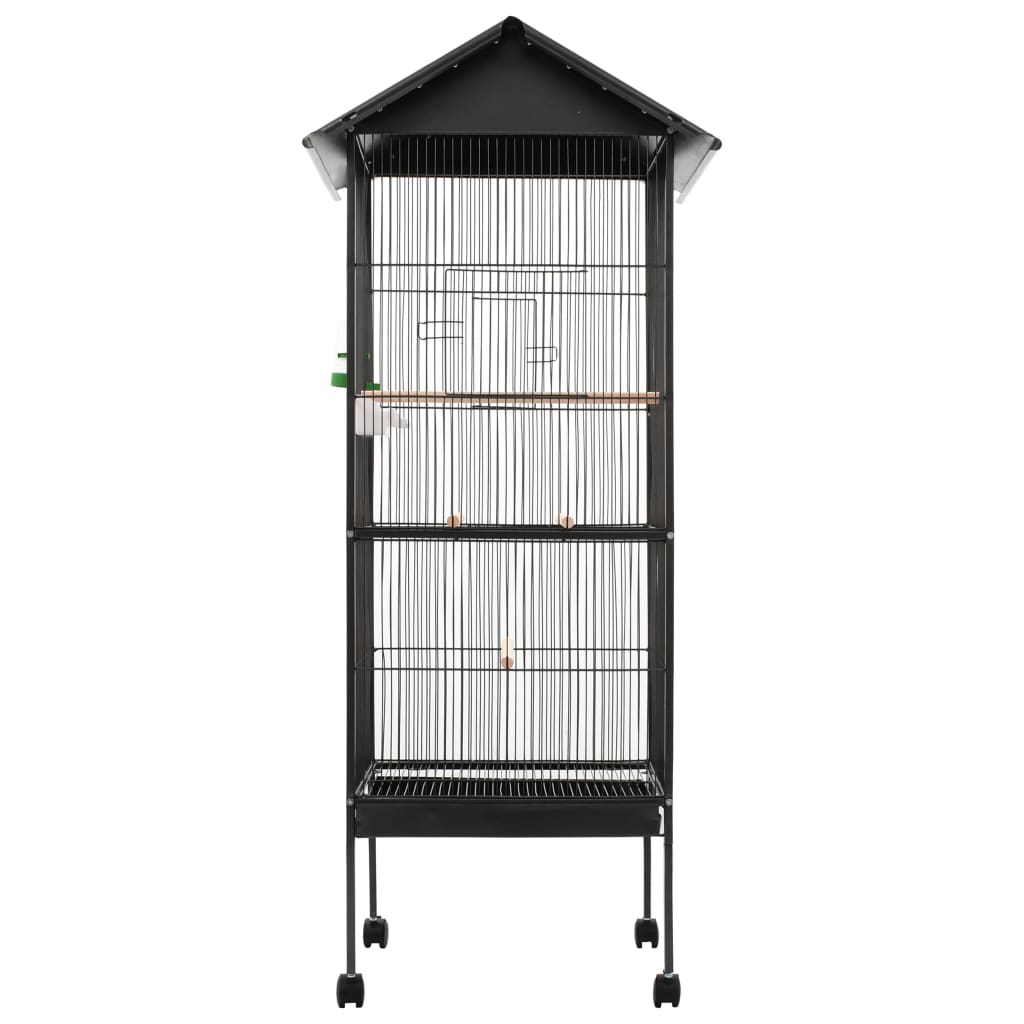 vidaXL Cage à oiseaux avec toit Gris 66 x 66 x 155 cm Acier
