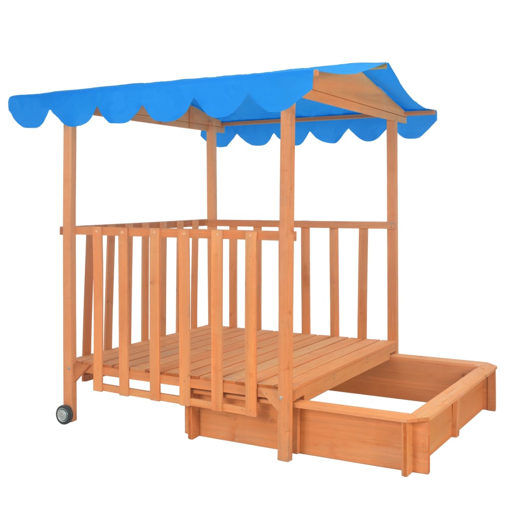 Dětský domeček s pískovištěm jedlové dřevo modrý UV50