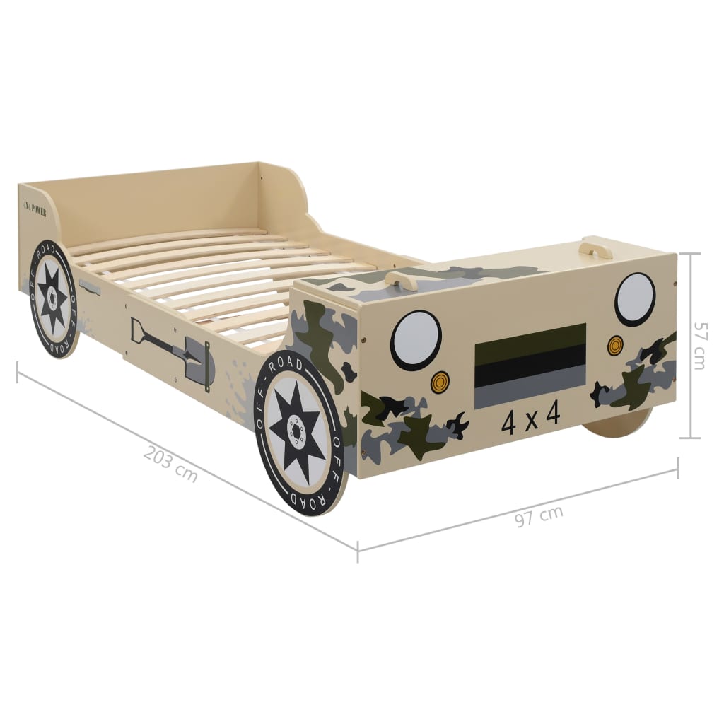 Dětská postel ve tvaru terénního auta 90 x 200 cm maskáčová