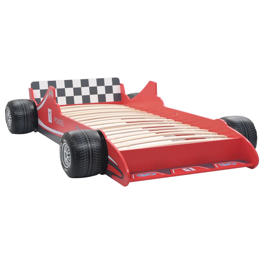 Dětská postel ve tvaru závodního auta 90 x 200 cm červená
