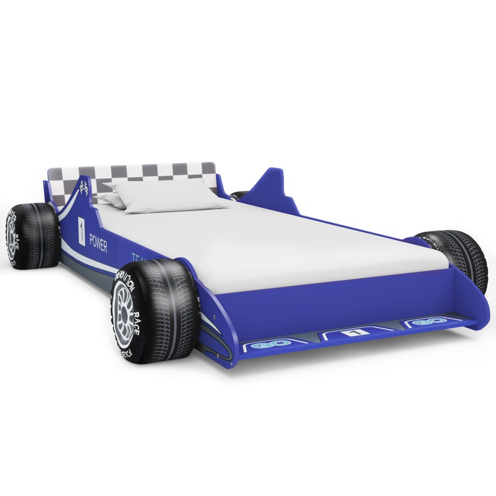 vidaXL Pat pentru copii mașină de curse, albastru, 90 x 200 cm vidaxl.ro