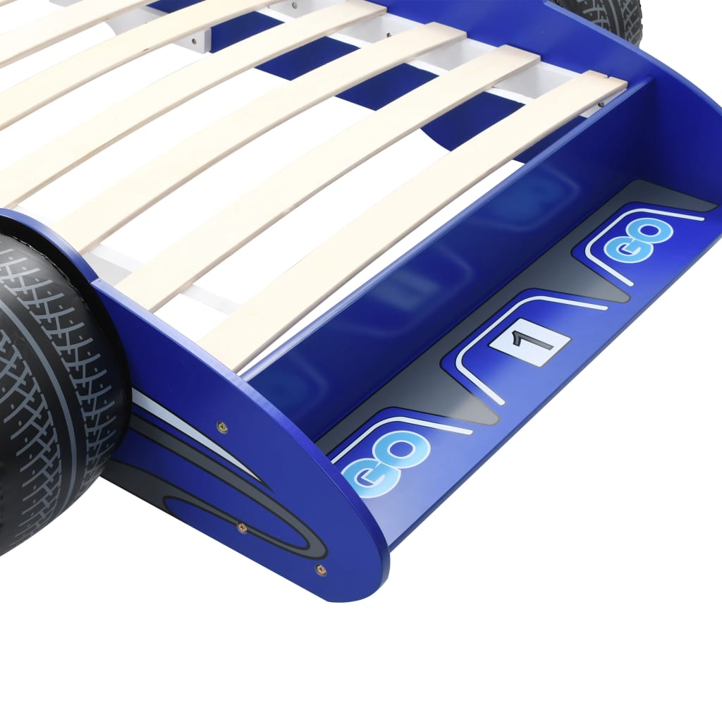 Dětská postel ve tvaru závodního auta 90 x 200 cm modrá