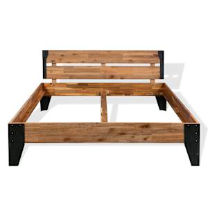 Rám postele masivní akáciové dřevo a ocel 152 x 203 cm - obrázek 2
