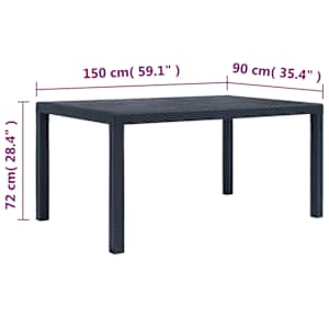 Zahradní stůl antracitový 150x90x72 cm plastový ratanový vzhled - obrázek 5