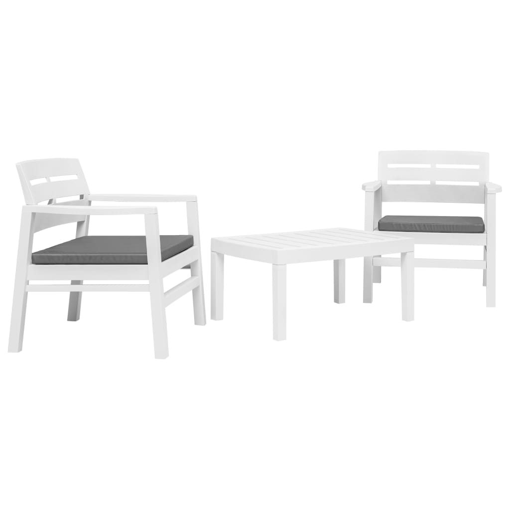 vidaXL Set mobilier de grădină, 3 piese, alb, plastic