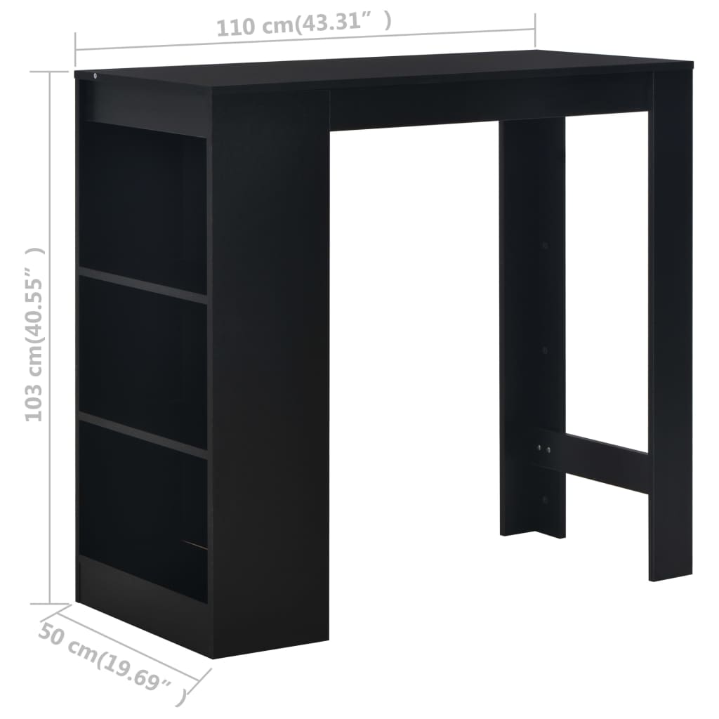  Barový stôl s poličkou čierny 110x50x103 cm