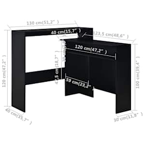 Barový stůl se 2 stolními deskami černý 130 x 40 x 120 cm - obrázek 11