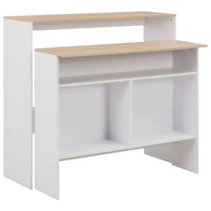 Barový stůl se 2 stolními deskami bílý a dub 130 x 40 x 120 cm - obrázek 1
