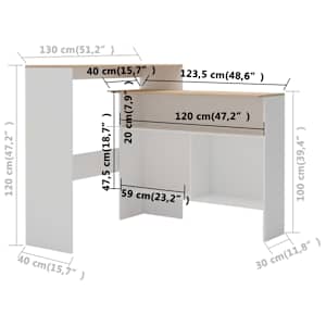 Barový stůl se 2 stolními deskami bílý a dub 130 x 40 x 120 cm - obrázek 10
