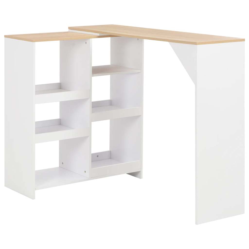 vidaXL Masă de bar cu raft mobil, alb, 138x39x110 cm