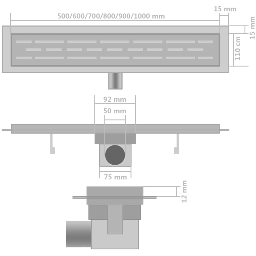 2 db lineáris rozsdamentes acél vonal zuhany lefolyó 1030x140mm 