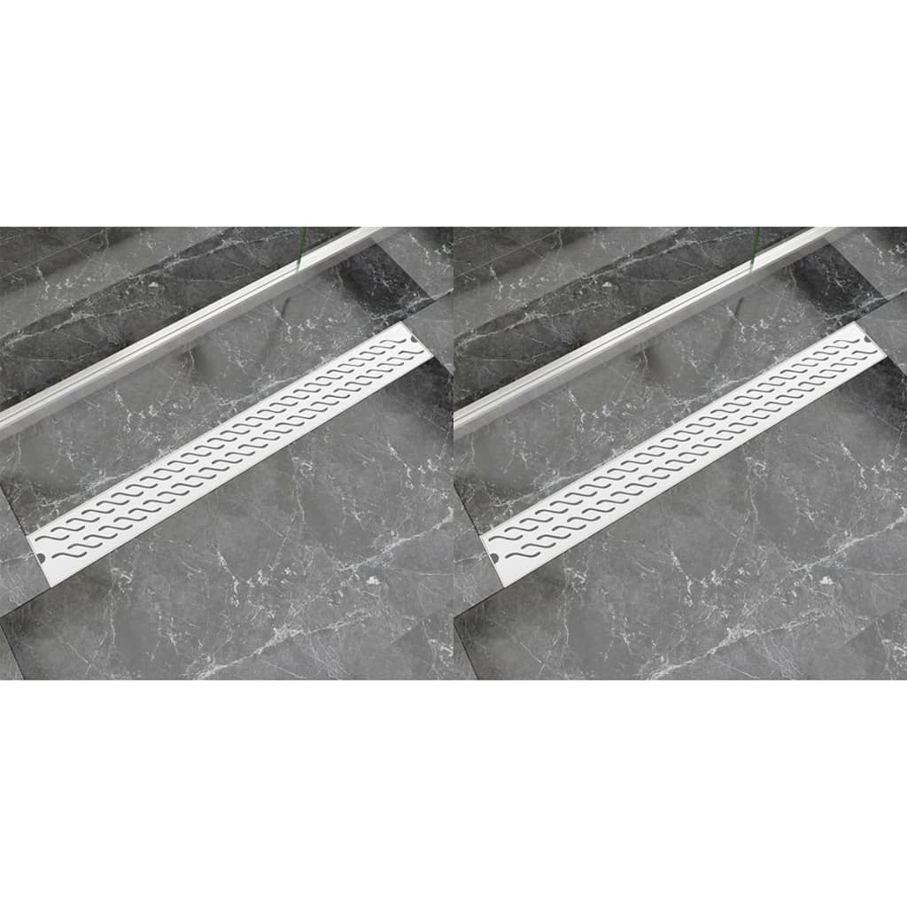 vidaXL Rigolă liniară duș, 2 buc, ondulat, 930×140 mm, oțel inoxidabil vidaXL