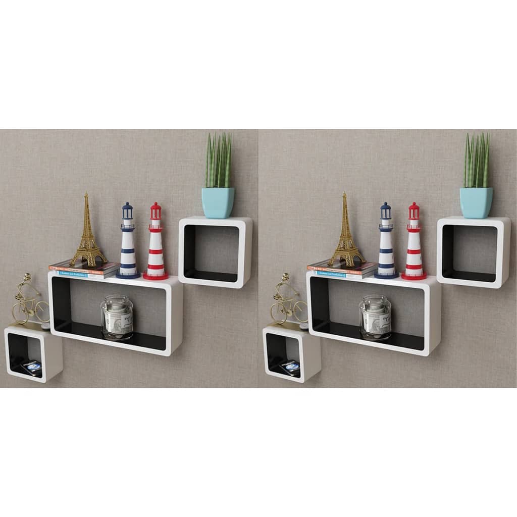 vidaXL Wall Cube Shelves 6 pcs White and Black