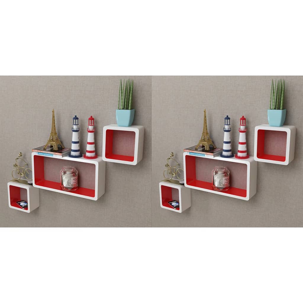 

vidaXL Wandplanken kubus 6 st wit en rood