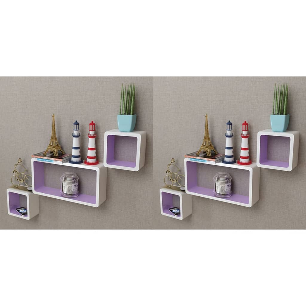 vidaXL Mensole a Cubo da Parete 6 pz Bianco e Viola