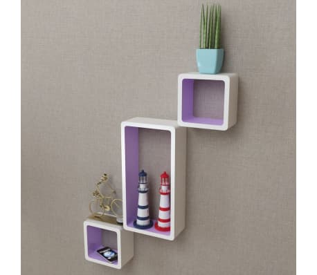 vidaXL 6x Mensole a Cubo da Parete Bianco e Viola Scaffali vidaXL 6x Mensole a Cubo da Parete Bianco e Viola Scaffali