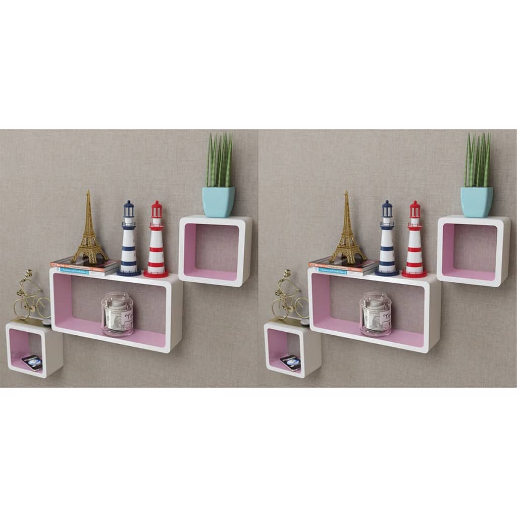 vidaXL Wandplanken kubus 6 st wit en roze