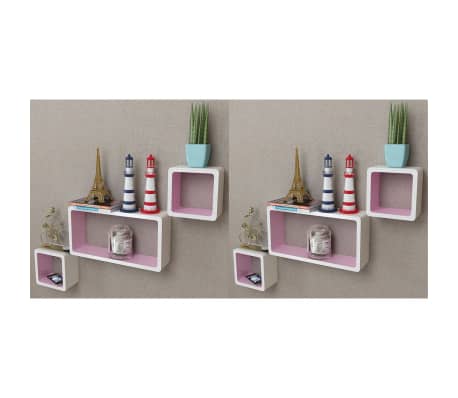 vidaXL Rafturi cub de perete, 6 buc., alb și roz
