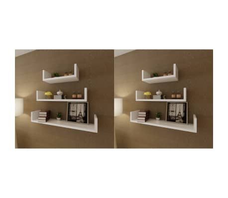 vidaXL Sieninės lentynos, 6vnt., baltos