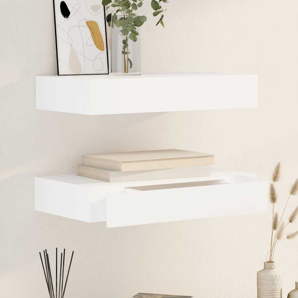 vidaXL Wandregal Hängeregal mit Schubladen 2 Stk. Weiß 48 cm