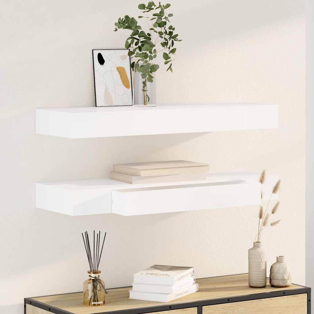 vidaXL Wandregal Hängeregal mit Schubladen 2 Stk. Weiß 80 cm